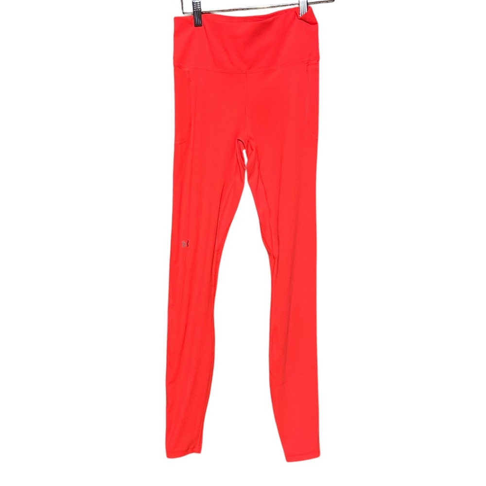 Under Armour Fitted Bright Coral‎ Red Orange Leggings with Pockets Size Small